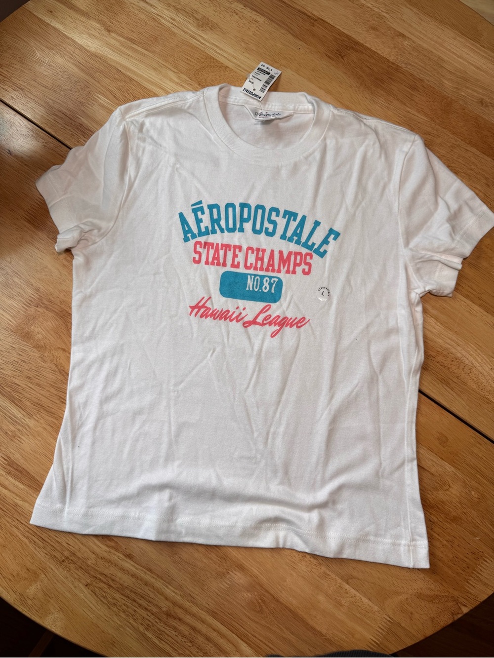 Aeropostale White Graphic Tee with Teal and Coral Print